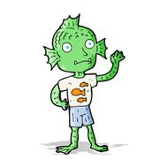 cartoon waving fish boy N4