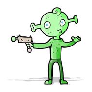 cartoon alien with ray gun N4