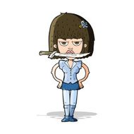 cartoon woman with knife between teeth N16