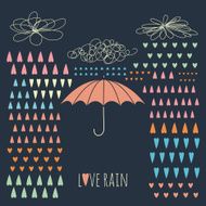 Doodle rain background with colorful heart-shaped drops N2