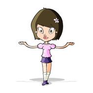 cartoon woman making balancing gesture N5