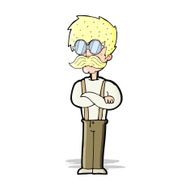 cartoon hipster man with mustache and spectacles N4
