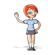 cartoon waving woman N47