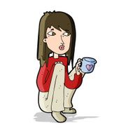 cartoon woman sitting with cup of coffee N5
