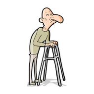 cartoon old man with walking frame N5