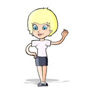 Cartoon Woman Waving N116