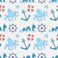 Seamless pattern with funny sea creatures