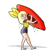 cartoon woman carrying canoe N5