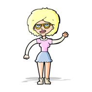 cartoon waving woman wearing spectacles N4