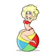 Cartoon Pin Up Girl Sitting On Ball N6