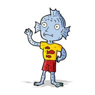 cartoon waving fish boy N5