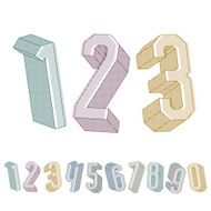 3d geometric numbers set with lines textures