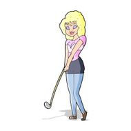 Cartoon Woman Playing Golf N10