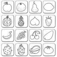 Doodle fruit icon set in black and white