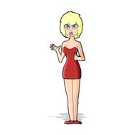 cartoon confused woman in cocktail dress N5