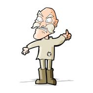 cartoon angry old man in patched clothing N4