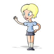 cartoon waving woman N56