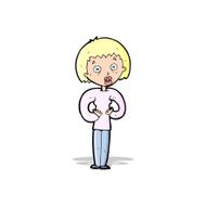 cartoon woman gesturing at self N10