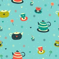 Vintage seamless pattern with teapots and cups