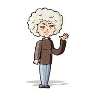 cartoon annoyed old woman waving N4