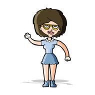 cartoon waving woman wearing spectacles N5