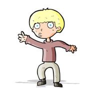cartoon boy waving warning N4