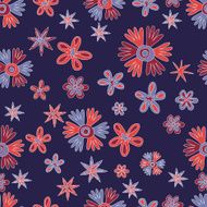 hand drawn doodle flowers background Seamless pattern