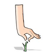 cartoon hand picking blade of grass N3