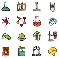 Chemistry and experiments icon doodles