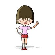 cartoon waving woman N57
