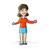 cartoon happy woman shrugging shoulders N6
