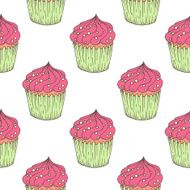 Pattern with hand drawn cupcakes