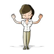 cartoon pretty woman with hands in air N5