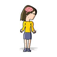 cartoon clever woman shrugging shoulders N4