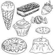 Snacks collection in black and white