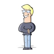 cartoon grinning man with glasses