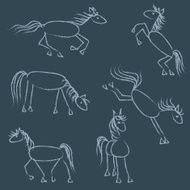Stick figure horses on chalkboard