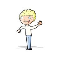 cartoon happy boy waving N8