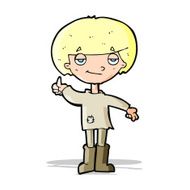 cartoon boy in poor clothing giving thumbs up symbol N3