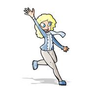 cartoon woman waving dressed for winter N5