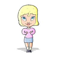 cartoon woman gesturing at self N11