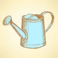 Sketch watering can vector vintage background