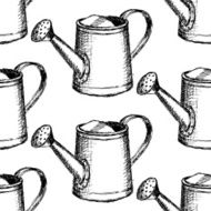 Sketch watering can vector seamless pattern