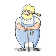 cartoon farmer leaning on walking stick N5