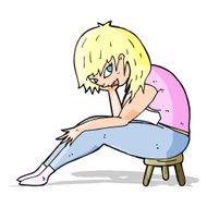 cartoon woman sitting on small stool N5
