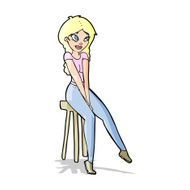 cartoon pretty girl on stool N4