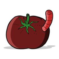 cartoon tomato with worm N4