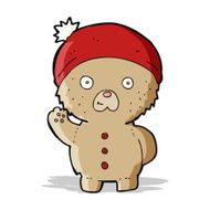 cartoon waving teddy bear in winter hat N2