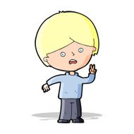 cartoon unhappy boy giving peace sign N4