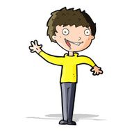 cartoon happy boy waving N9